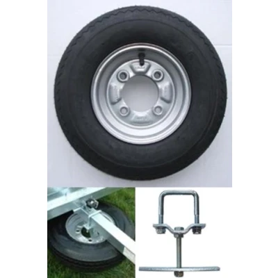 Image of 400 / 4.00 x 8 inch trailer WHEEL with 4 ply tyre &amp; 115mm PCD complete SPARE CARRIER. To fit trailers Daxara 107 Erde 121 122 Maypole MP6812 Pt no. LMX1751 PLEASE CHECK YOUR