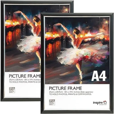 Image of Inspire By Hampton EASYLOADER A4 (21x30cm) Black Picture Poster Frame Plexi (Non Glass) 2 Pack IBH EASA4BKP PK2