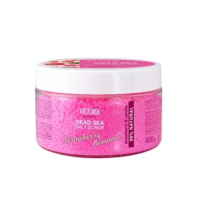 Image of Victoria Beauty Strawberry And Vanilla Dead Sea Salt Exfoliating Face, Lip &amp; Body Scrub. 99% natural with More Than 90% Pure Salt, 400g