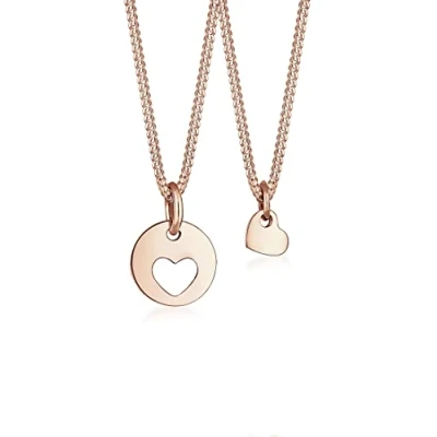 Image of Elli Women&#039;s 925 Sterling Silver Rose Gold Plated Mother Child Cut Out Heart Pendant Love Necklace Jewellery Set