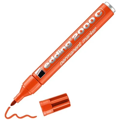 Image of edding 2000 C permanent marker orange 1 pen round nib 1.5 3 mm quick drying markers waterproof, smudge proof for cardboard, plastic, wood, metal, fabric