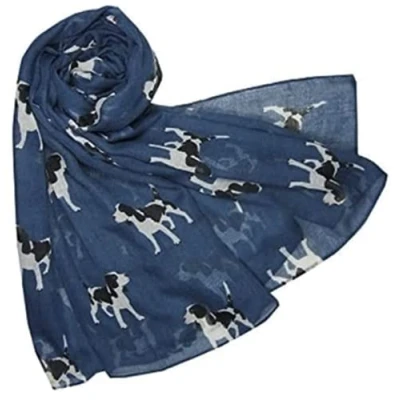 Image of world of shawls New ladies Puppy Dog Print Scarf Springer Spaniel Lovely Soft Fashion Wrap Shawl Maxi Sarong (Spaniel Navy Blue)