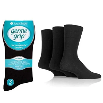Image of 3 PAIRS Sockshop Men&#039;s Diabetic Cotton Rich Gentle Grip HoneyComb Top Non Elastic Socks Size 6 11 (black)
