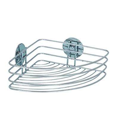 Image of Wenko 18913100 TurboLoc Corner Shelf Fixing Without Drilling, Metal Steel, 26.5 x 10.5 20 cm, Chrome