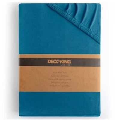 Image of DecoKing Fitted Sheet Cotton Jersey Boxspring, Amber Collection, 200x220 220x240 cm Blue