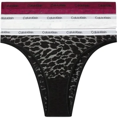 Image of Calvin Klein Underwear Brazilian Lowrise 3 PACK Thong, Women&#039;s, Size: XL, Purple potion/white/black