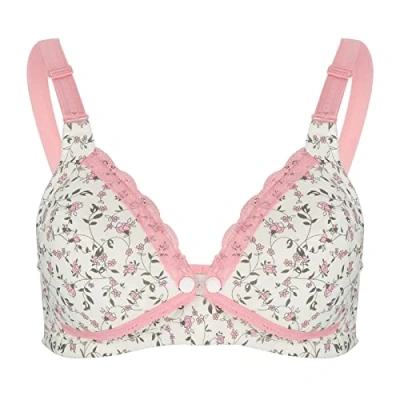 Image of Floral Lace Bra Maternity Nursing Cotton Front Open Breastfeeding Pregnant Women Clothing(40/90 Pink) Rosa