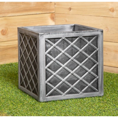 Image of 30cm Small Square Plastic Pewter Grey Garden Patio Planter