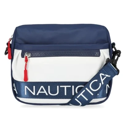Image of Nautica Women&#039;s Nylon Bean Crossbody/Belt Bag with Adjustable Shoulder Strap, Indigo/White, One Size