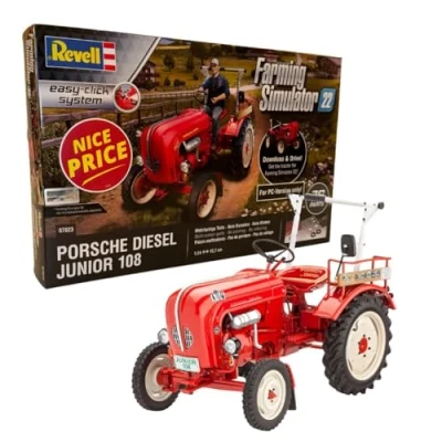 Image of Revell Easy Click 07823 Porsche Junior 108 Farming Simulator Edition 1:24 Scale Unbuilt/Pre coloured/Click Together (Non Glue) Plastic Model Kit