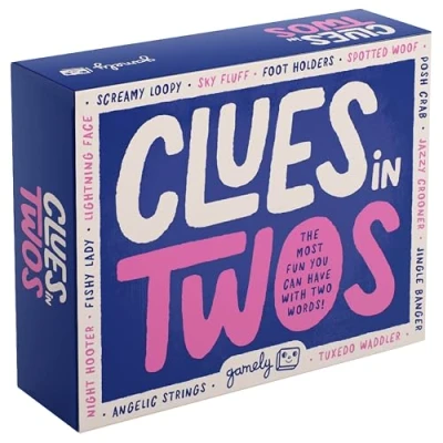 Image of Clues in Twos The most fun you can have with two words! A family friendly party game perfect for teens &amp; adults age 12+ 2 8 players