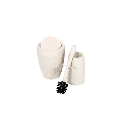 Image of Addis Faux Rattan Dual Bathroom Round Swing Bin and Injection Toilet Brush Set, Calico Cream, Single
