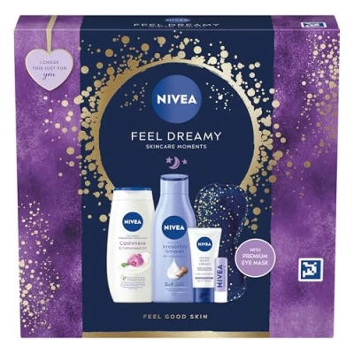 Image of NIVEA Feel Dreamy Gift Set (5 Products), Women&#039;s with Beauty Products, Includes Shower Cream, Body Lotion, Night Lip Balm, and Eye Mask
