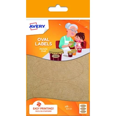 Image of Avery Oval Kraft Labels, 41 x 89 mm, 18 Labels Per Pack, Brown