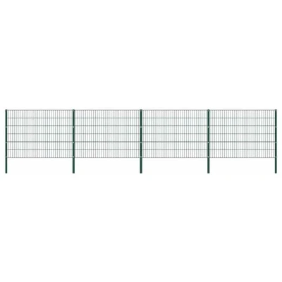 Image of vidaXL Fence Panel with Posts Iron 6.8x1.2 m Green