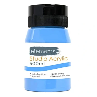 Image of Elements 500ml Acrylic Paint 500 ml Tub Quick Drying Paints with High Pigment and Vibrant Colour Cerulean Blue