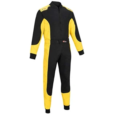 Image of Adult Kart Racing Suit Race Rally One Piece Polycotton Karting (Black &amp; yellow, M)