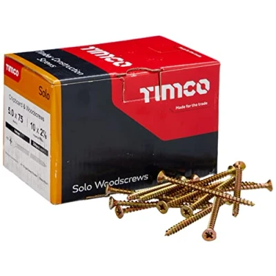 Image of TIMCO Solo Chipboard &amp; Woodscrews Gold 5.0 x 75 Box of 200 A single thread woodscrew mainly used in various types timber and man made boards or into masonry with the use plastic plug