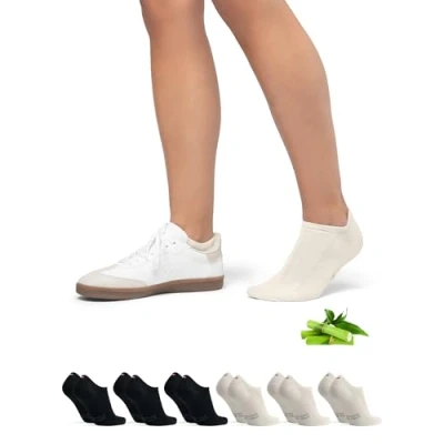 Image of DANISH ENDURANCE No Show Bamboo Socks, Low Cut Trainer Invisible, for Men and Women, Unisex, 6 Pack, Multicolor (3xBlack, 3xOffwhite), 8