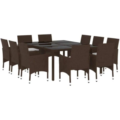 Image of vidaXL 11 Piece Garden Dining Set Poly Rattan Brown