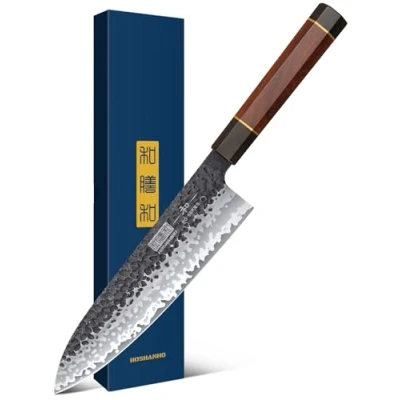 Image of HOSHANHO 8 Inch Japanese Gyuto Chef Knife, 7 Layers VG 10 High Carbon Kitchen Professional Hand Forged Cooking Knife with Ergonomic Rosewood Handle