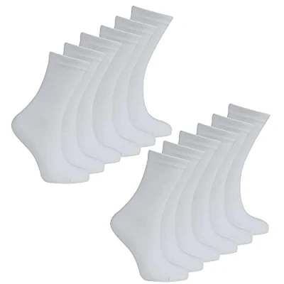 Image of Metzuyan Kids Unisex Girls Boys Back To School Socks Plain 12 Pairs White 9
