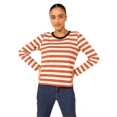 Image of Petit Bateau Women’s Long Sleeve T Shirt, Red Fameux / White Avalanche, XXS