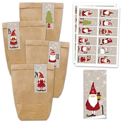 Image of Papierdrachen Advent calendar 24 paper bags with stickers Santa square design 62