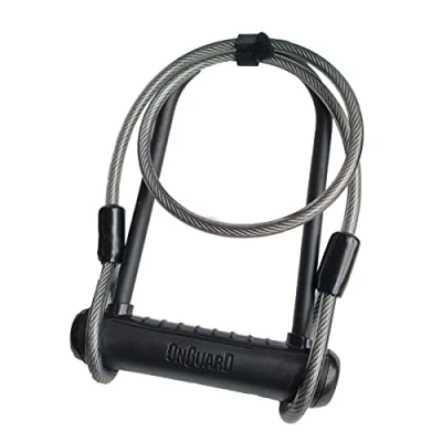 Image of OnGuard Neon Series 8154 STD D Lock, 230mm, 11mm Diameter Shackle, Includes 120cmx10mm Looped Cable, Black