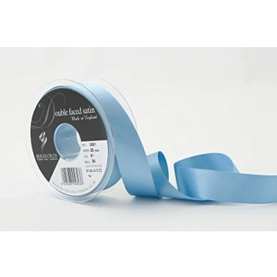 Image of Berisfords Double FACE Poly Satin Ribbon, Dusky Blue, 25 mm