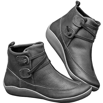 Image of Kinloy Women Lightweight Waterproof Walking Boots Ladies Soft Winter Flat Heel Non Slip Ankle Shoes Leather Wide Fitting Booties Grey Size 4.5 UK