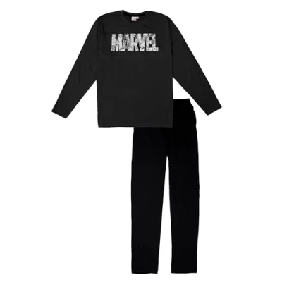 Image of Marvel Pyjamas for Men Pyjama Set Long Sleeve Top with Trousers black, XL