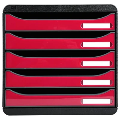 Image of Exacompta Ref 3097284D BIG BOX PLUS Desktop Drawer Set 5 x 43mm Drawers, Suitable for A4+ Documents, 347 278 271mm, 100% Recycled Plastic Black/Glossy Raspberry