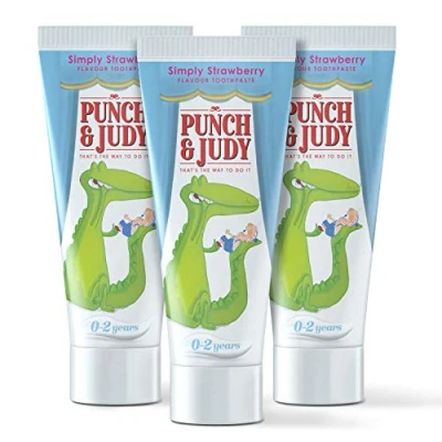 Image of Punch &amp; Judy Kids Toothpaste Baby Strawberry Flavour, 0 2 Years, Fluoride, Sugar Free (3x50ml)