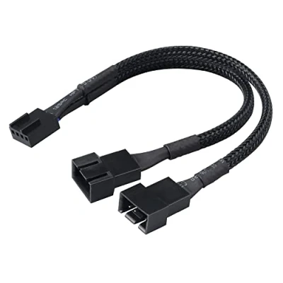Image of Akasa PWM Fan Splitter, 1 to 2 Ways 4 Pin Fan, Speed Control PC Case Splitter Extension Cable, Black Braided, 150mm 15cm, AK CBFA04 15