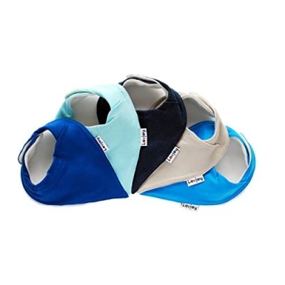 Image of Lovjoy Bandana Dribble Bibs Super Absorbent &amp; Soft for Teething Babies Adjustable Snaps Fits Newborn to 3 years 5 Pack (Tints Of Blue)