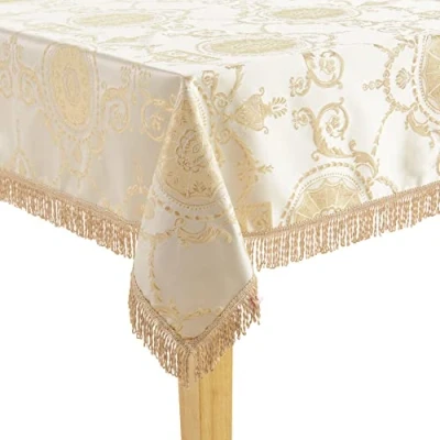 Image of Violet Linen Prestige Damask Design Tablecloth Beige 60&quot; by 102&quot; Oblong/Rectangle
