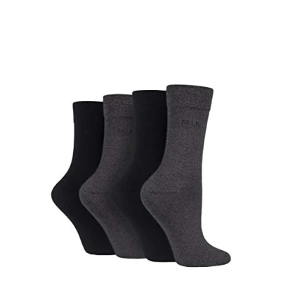 Image of Elle Ladies Bamboo Fibre Socks Plain, Striped &amp; Patterned Casual Day to in a Multipack of 4 Size 8 Grey