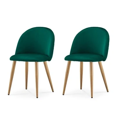 Image of CLIPOP Set of 2 Dining Chairs Velvet Upholstered Kitchen with Backrest and Wooden Style Metal Legs for Room, Living Room Bedroom (Green)