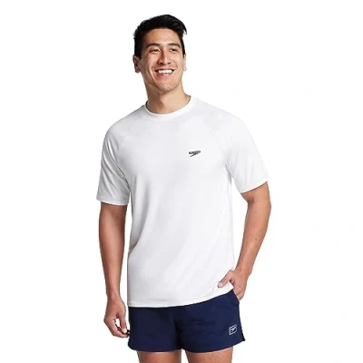 Image of Speedo Men&#039;s Uv Swim Shirt Short Sleeve Loose Fit Easy Tee White
