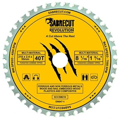 Image of 1 x SabreCut SCCSM210_40 210mm 40T 30mm 25.4mm 20mm 16mm Bore Multi Material Metal Wood Plastic Circular Saw Blade Compatible with Bosch Dewalt Makita Milwaukee and Many Others