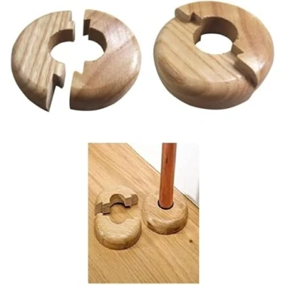 Image of Oak Wooden Radiator Pipe Collars for 15mm Pipes Pack of 2 Easy Split Collar Wood Hide Base (2 Collars)