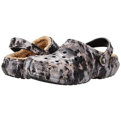 Image of Crocs Unisex Classic Lined Tie dye Clog Clogs, Black Bleached Dye, 3 UK Men/ 4 Women