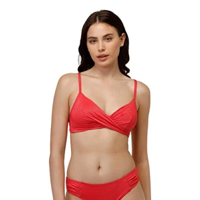 Image of Lovable Women&#039;s Plain Lurex Bra with Removable Padding Two Piece Bikini, Red (Coral), 8