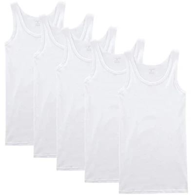 Image of NUOZA Mens Vest Tank Top 5 Pack Fine Rib Muscle Shirts Cotton White,XXL