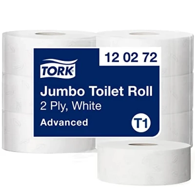 Image of Tork Jumbo Two Ply Toilet Paper Rolls Compatible with T1 System, Pack of 6 (6 x 1800 Sheets)