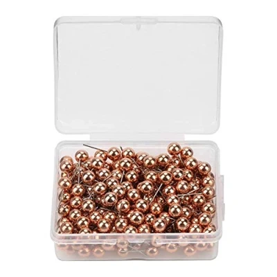 Image of Hilitand Pushpin, 200 Pcs Pins Each Box, Round Ball Plastic Marking Thumbtack Pins, Decorative DIY Tool(Rose Gold),17mm