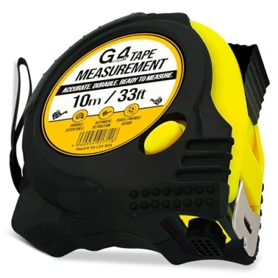 Image of 10 Meter Retractable Tape Measure Griplock Imperial Metric Measuring Metres (Black Yellow 10meter 25mm)