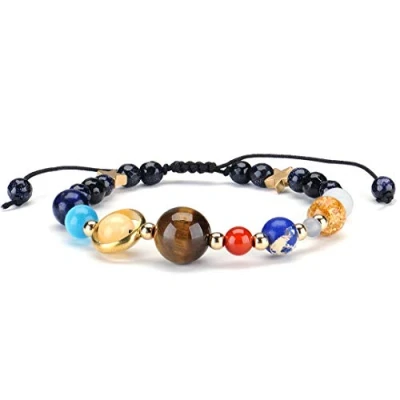 Image of Adjustable Galaxy Solar System Stone Beads Braided Bracelet Universe Nine Planets Star Elastic Energy Unisex Bracelets Bangles