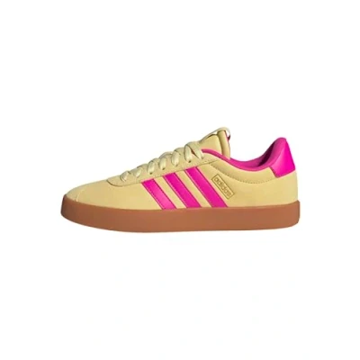 Image of adidas Women&#039;s VL Court 3.0 Shoes, Powder Yellow/Shock Pink/Gold met, 9.5 UK